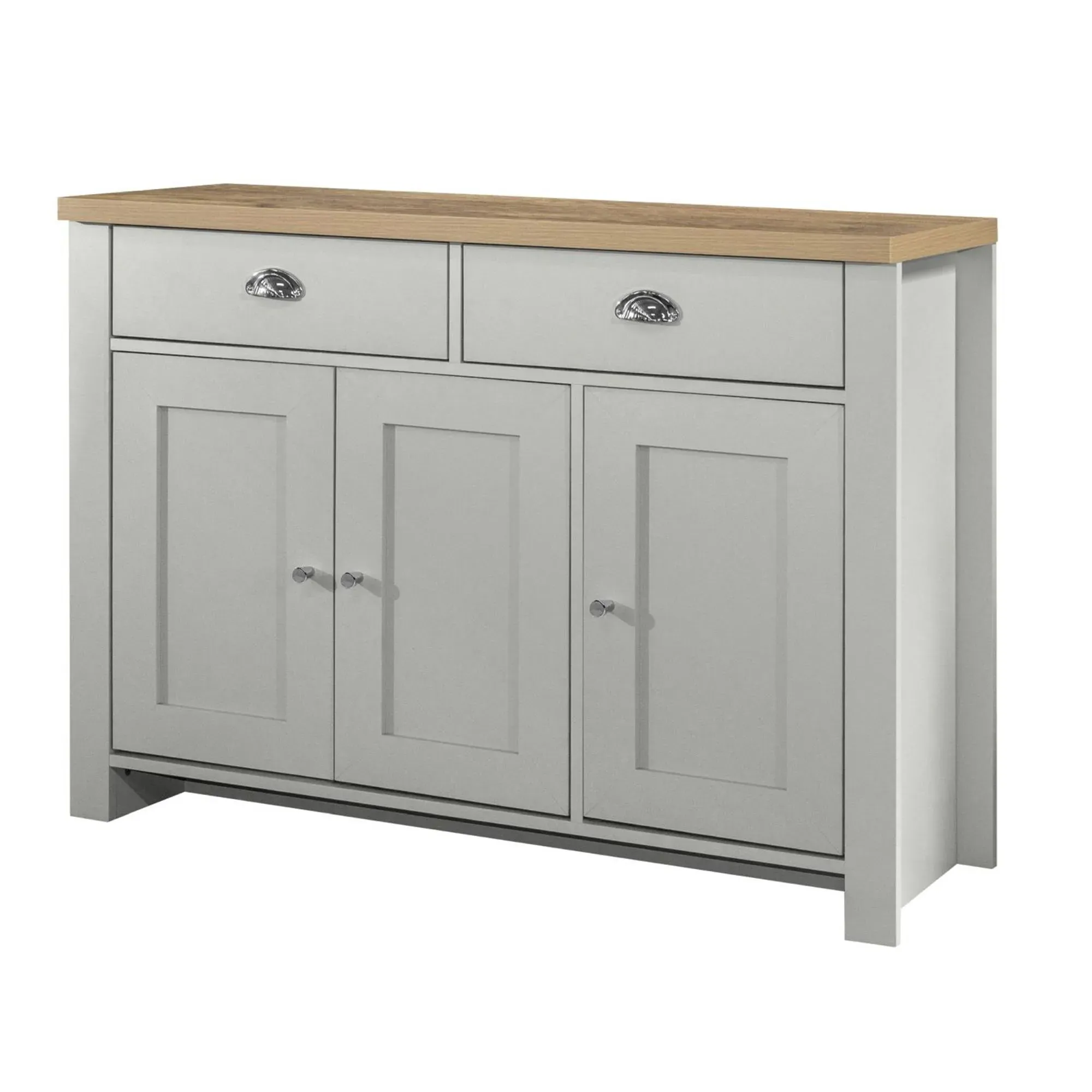 Highgate Medium 3 Door Sideboard - Grey, Oak