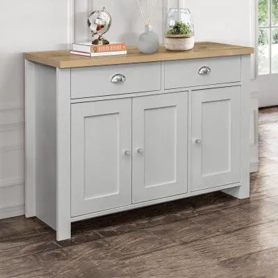 Highgate Medium 3 Door Sideboard - Grey, Oak
