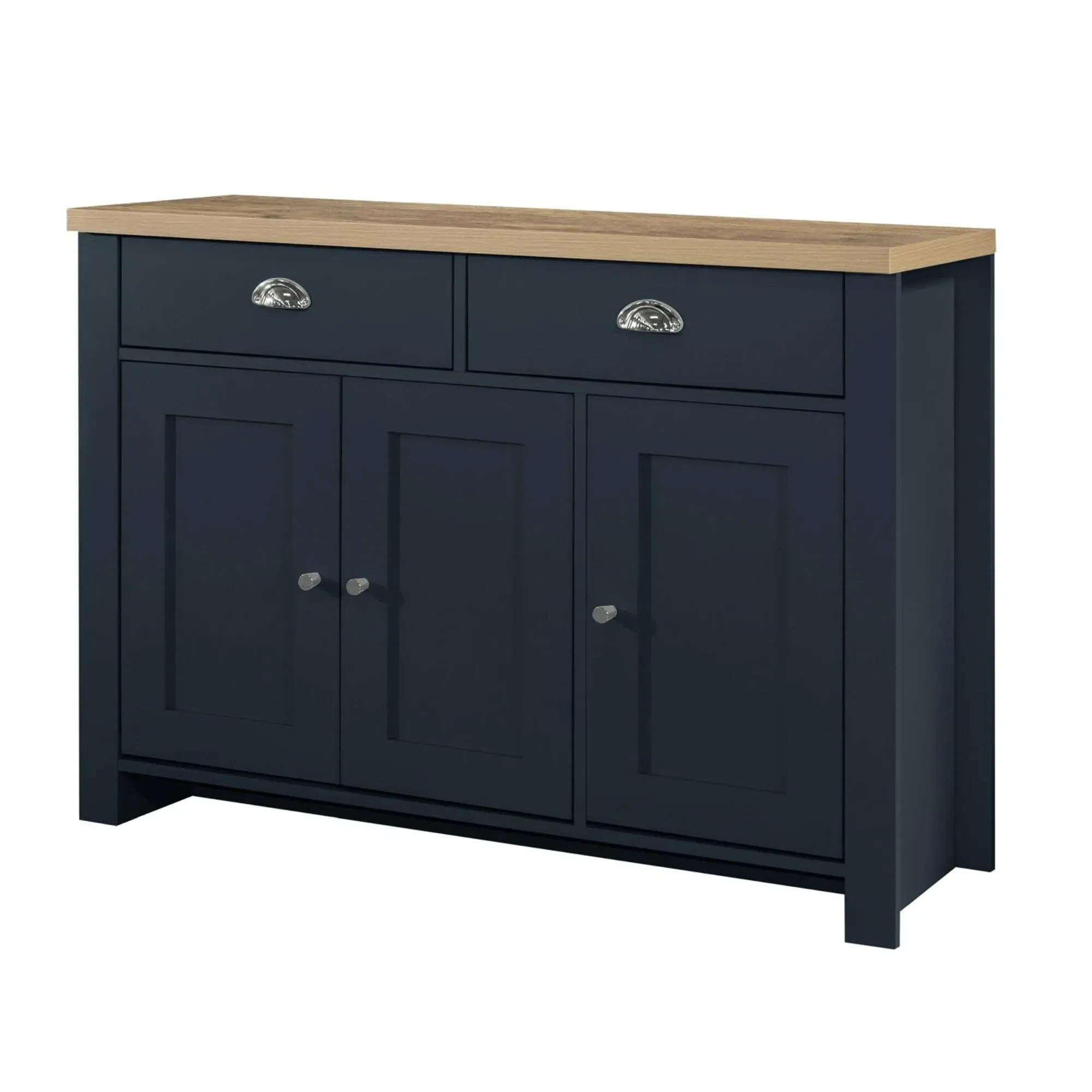 Highgate Medium 3 Door Sideboard - Navy Blue, Oak