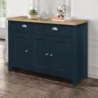 Highgate Medium 3 Door Sideboard - Navy Blue, Oak
