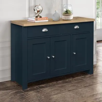 Highgate Medium 3 Door Sideboard - Navy Blue, Oak