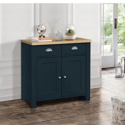 Highgate Small 2 Door Sideboard - Navy Blue, Oak