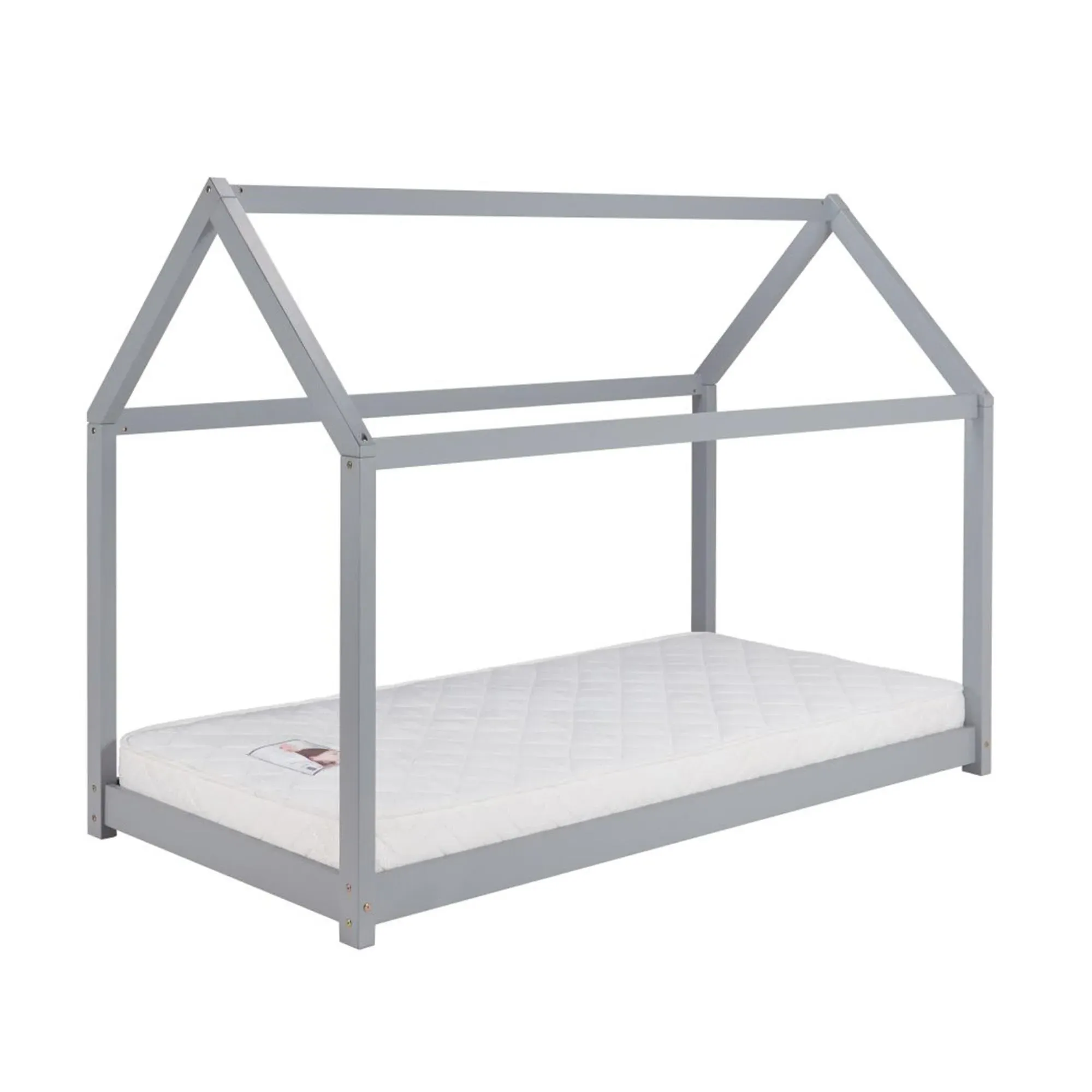 House Single Bed Frame - Grey, Wood