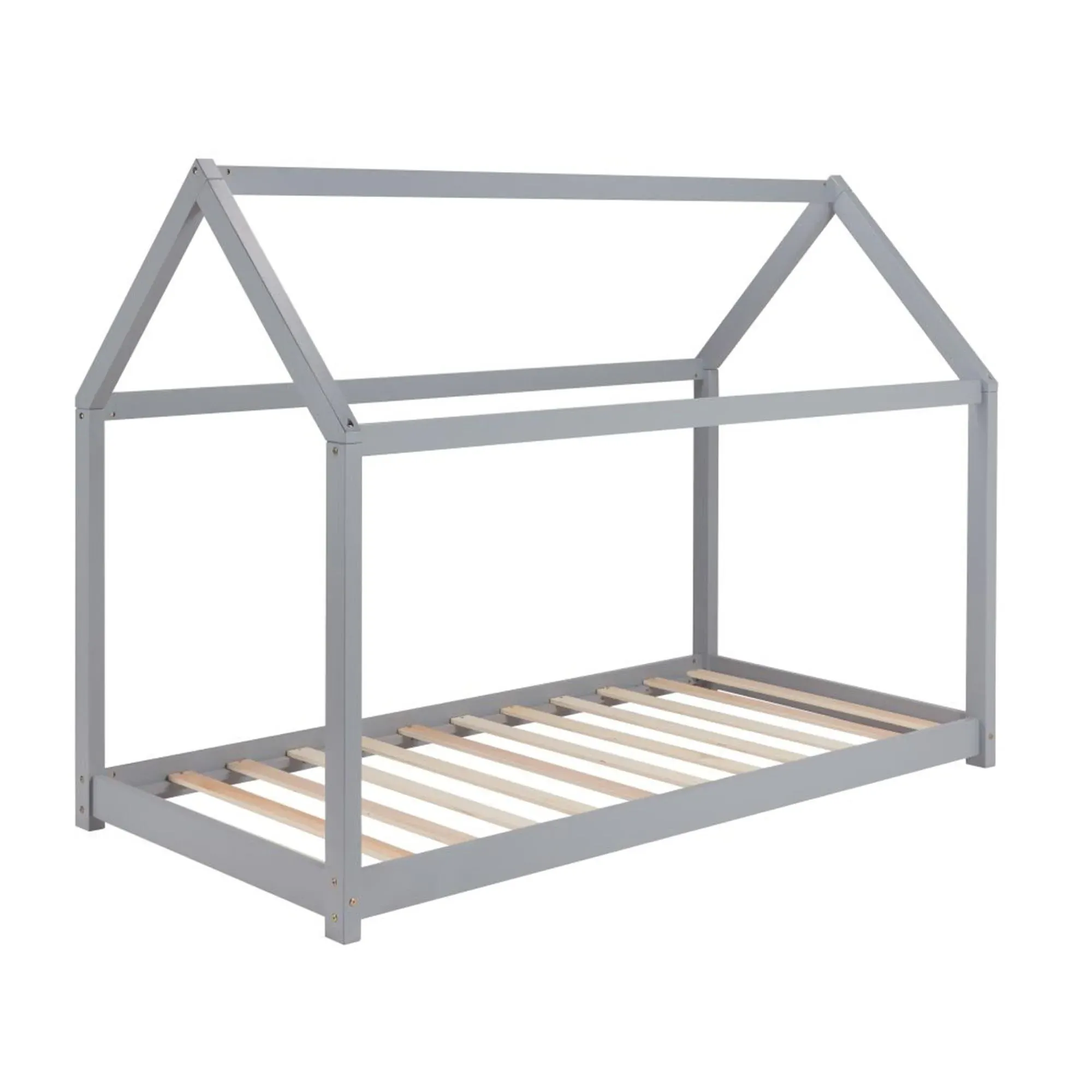 House Single Bed Frame - Grey, Wood