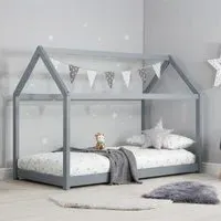 House Single Bed Frame - Grey, Wood