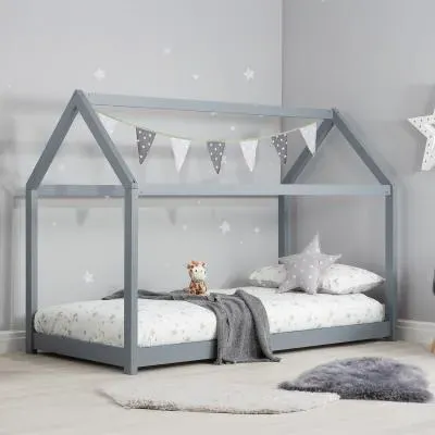 House Single Bed Frame - Grey, Wood image