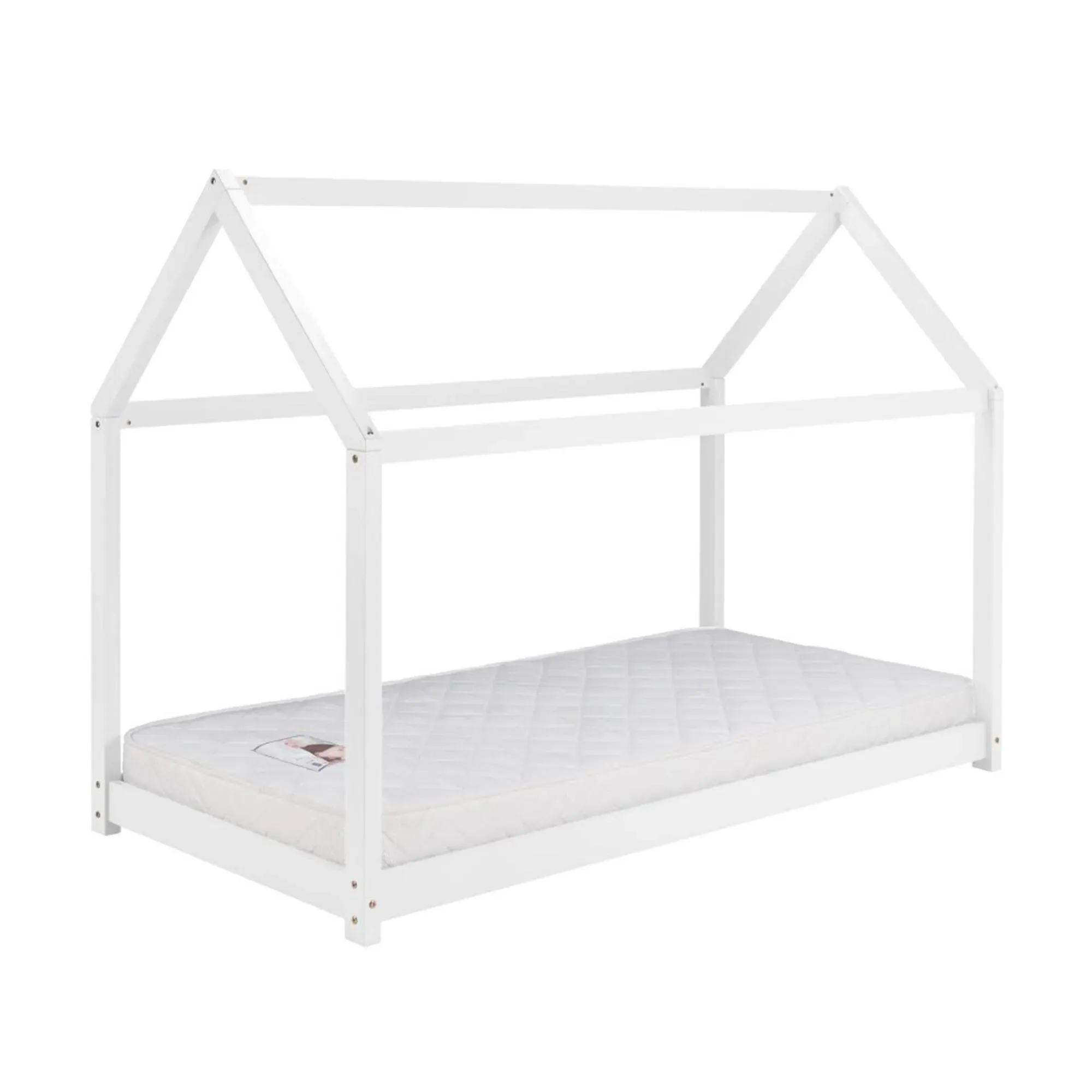House Single Bed Frame - White, Wood