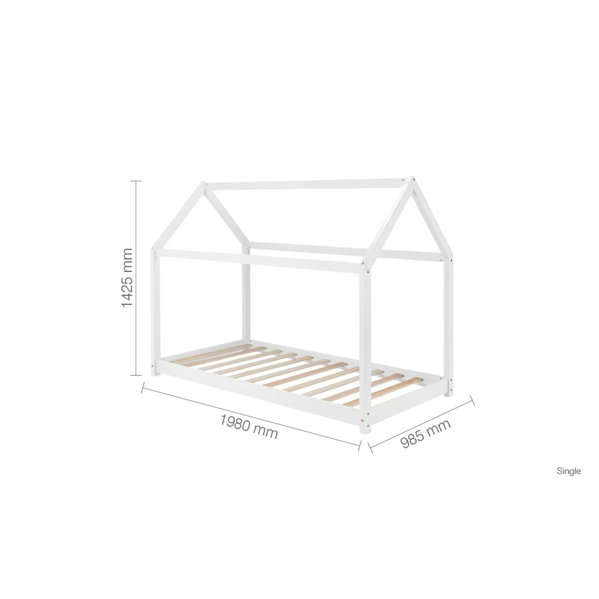 House Single Bed Frame - White, Wood
