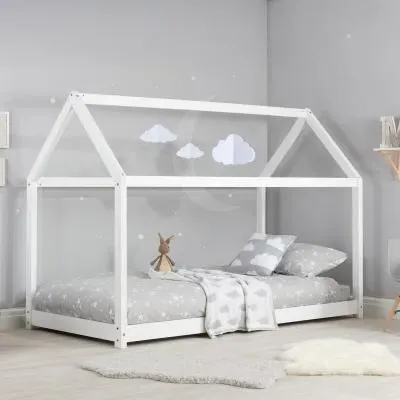 House Single Bed Frame - White, Wood