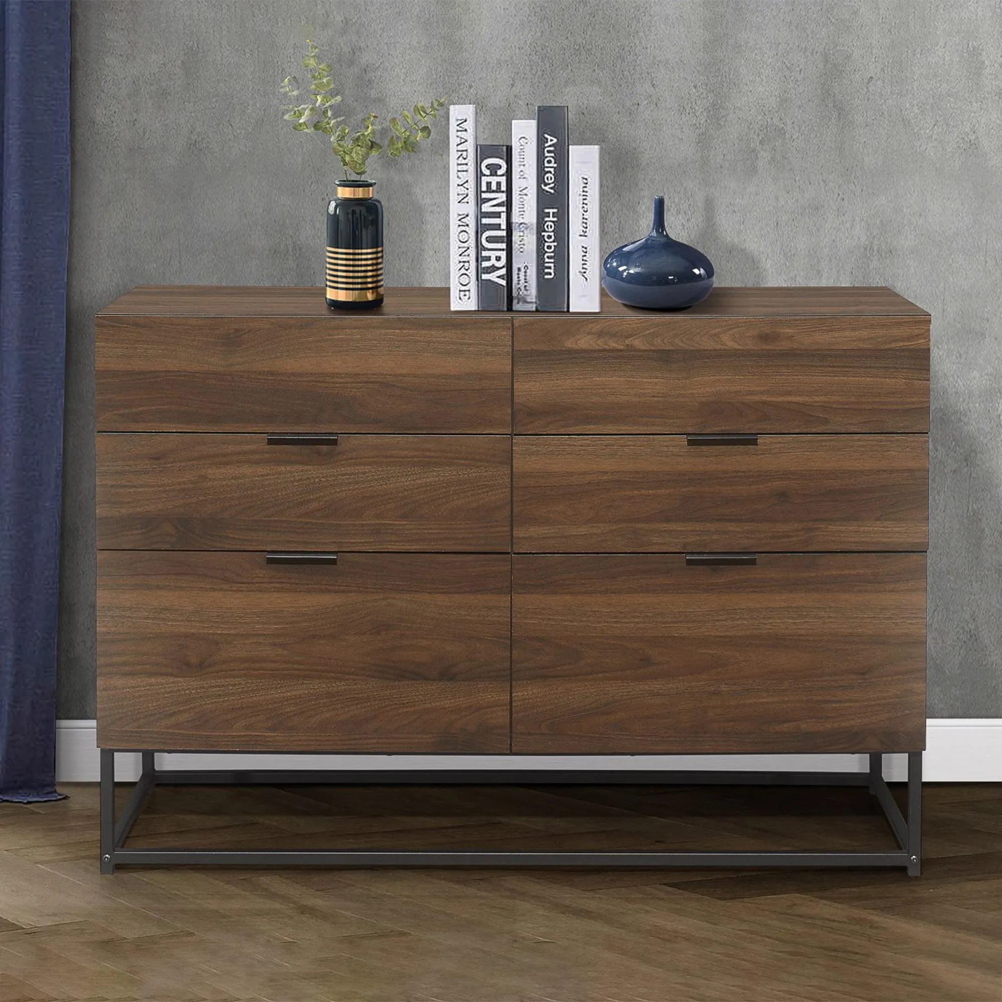 Houston 6 Drawer Wide Chest - Walnut