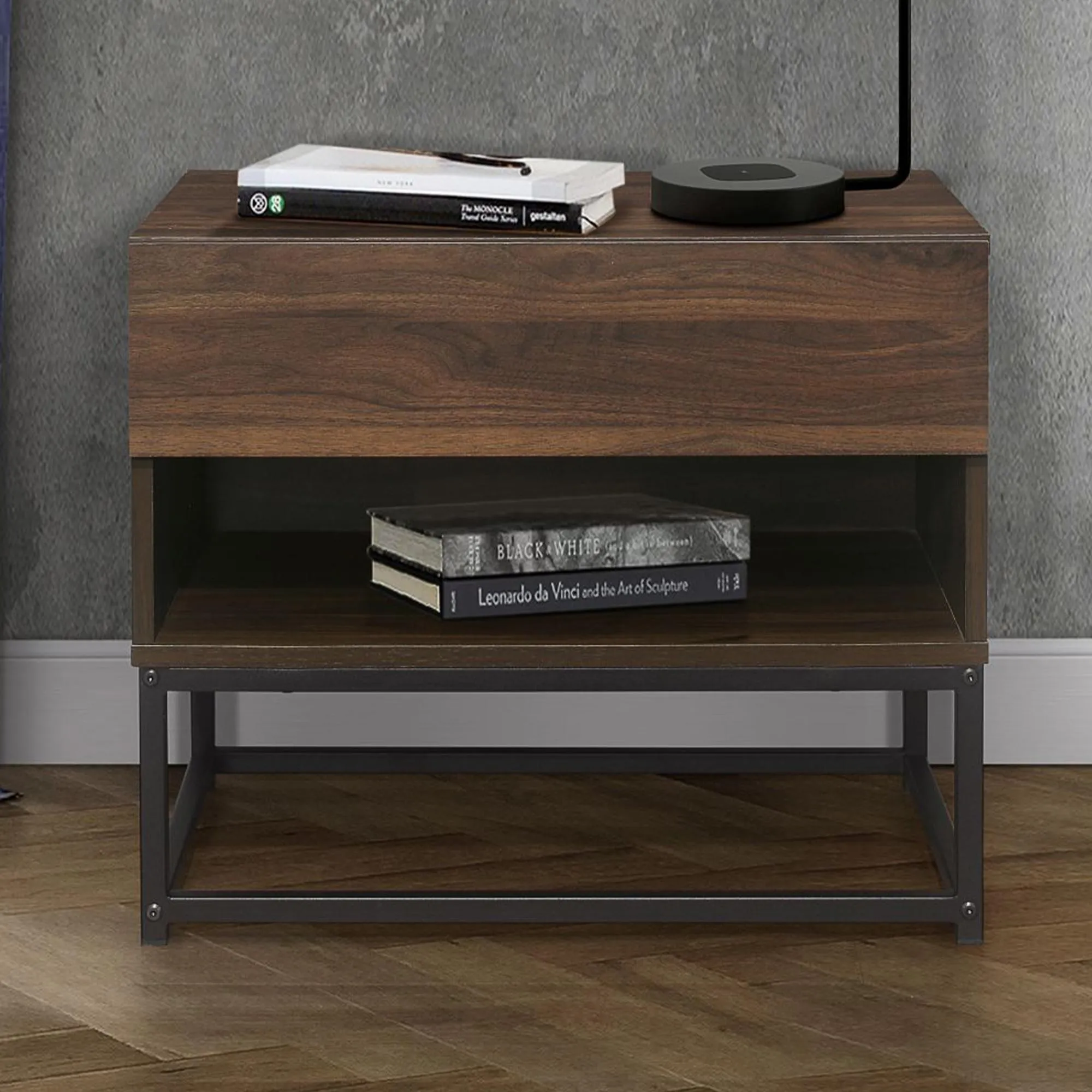 Houston Bedside Cabinet 1 Drawer - Walnut