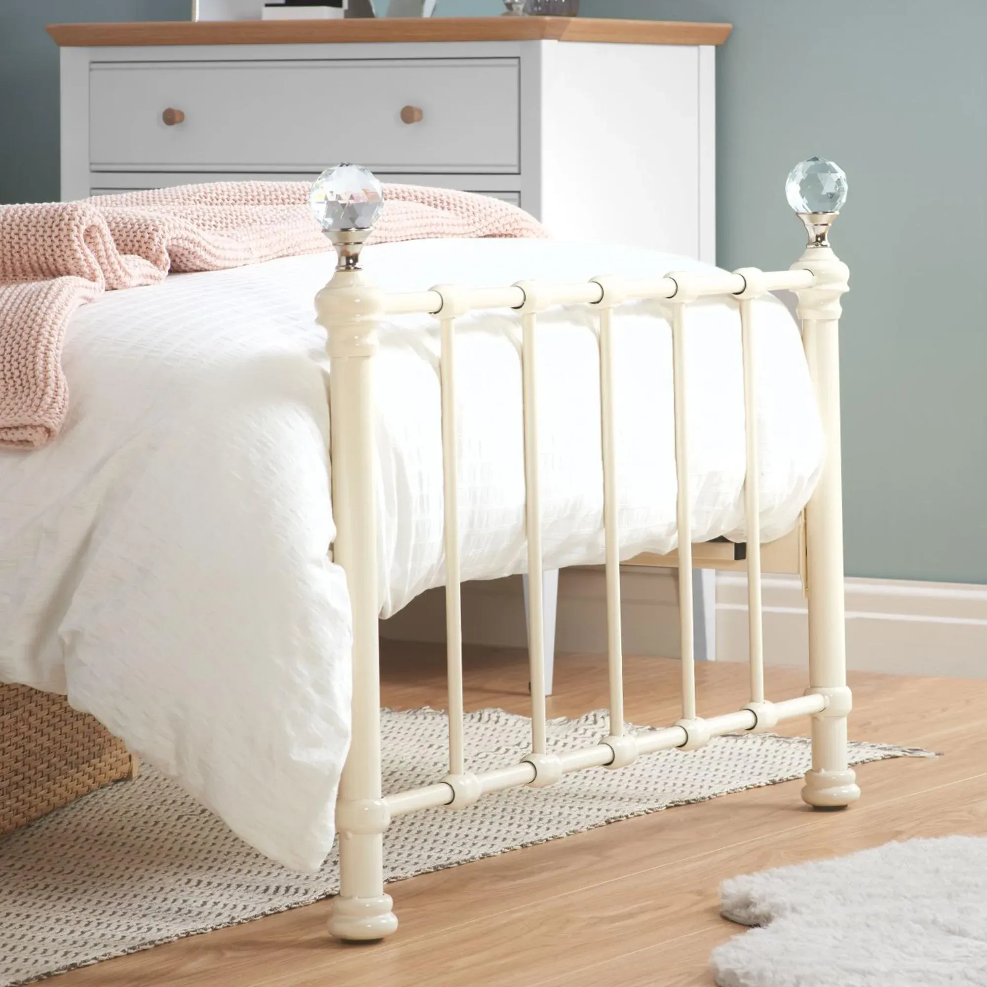 Jessica Single Bed Frame - Cream, Metal