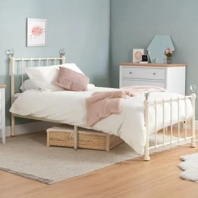 Jessica Single Bed Frame - Cream, Metal