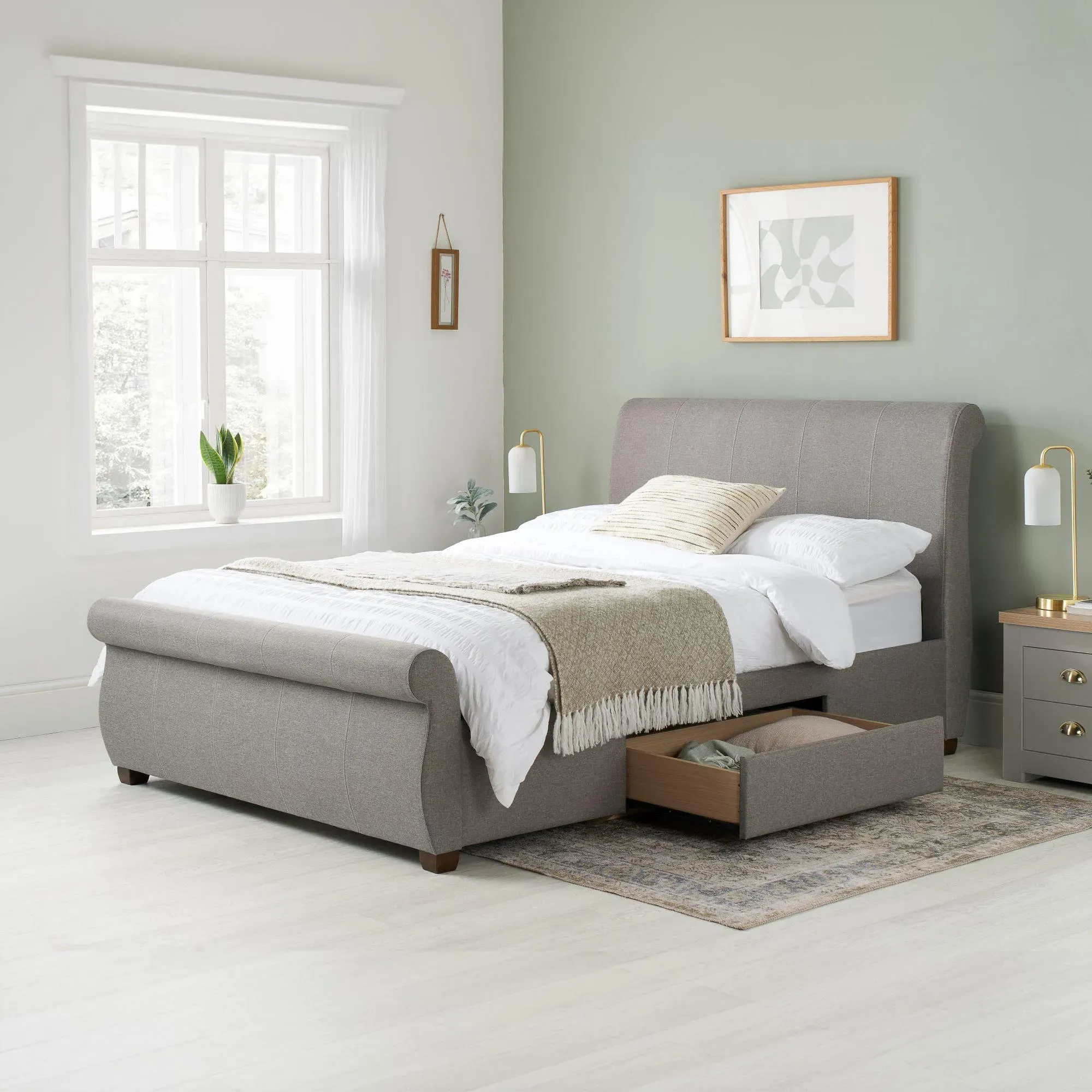 Lancaster Sleigh Bed Frame - Grey, Fabric