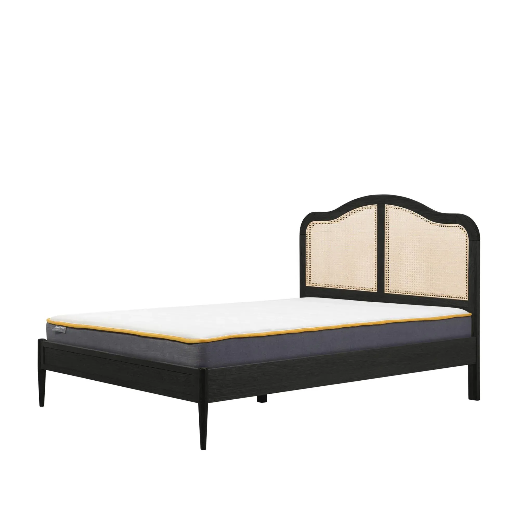 Leonie Bed Frame - Black Oak, Rattan