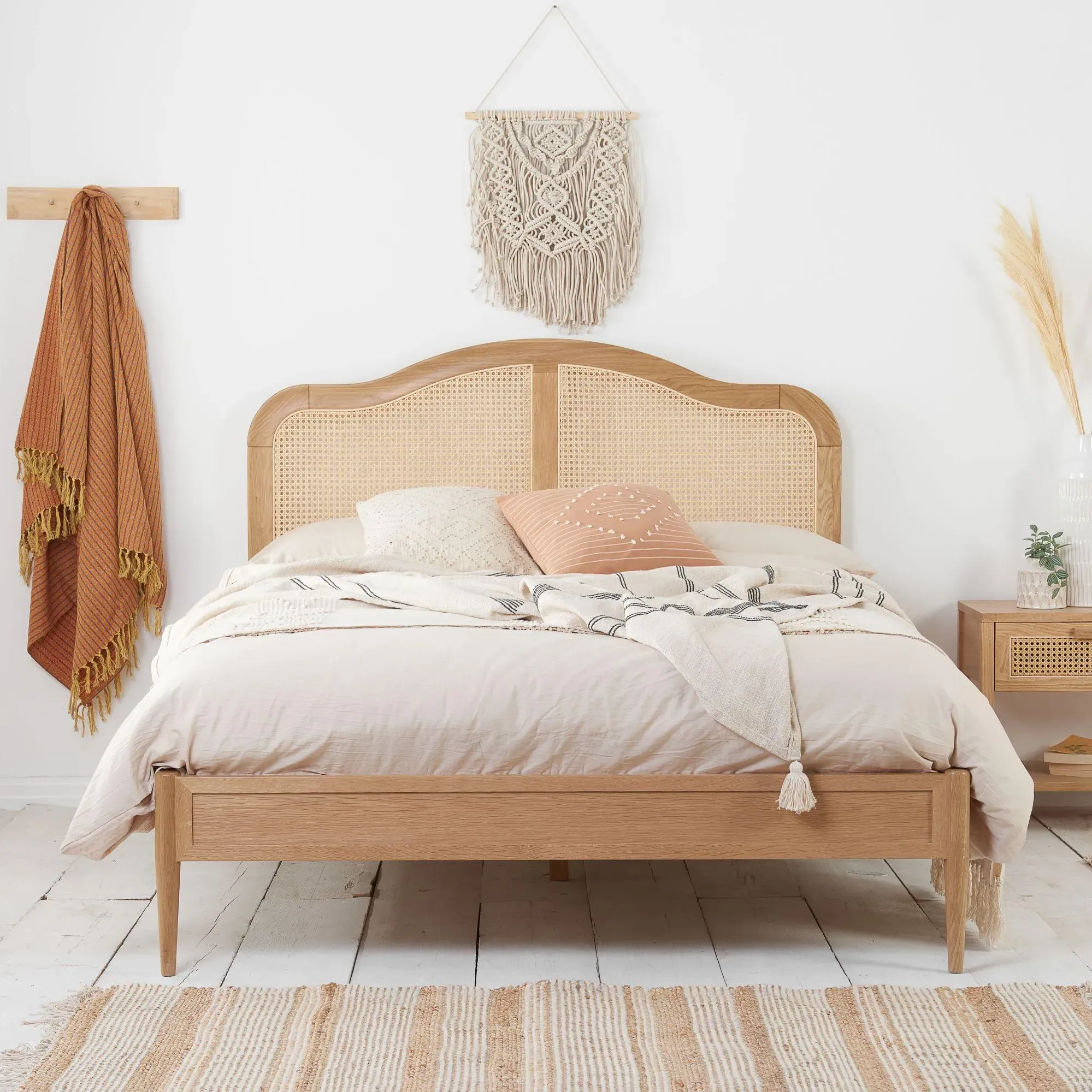 Leonie Bed Frame - Oak, Rattan