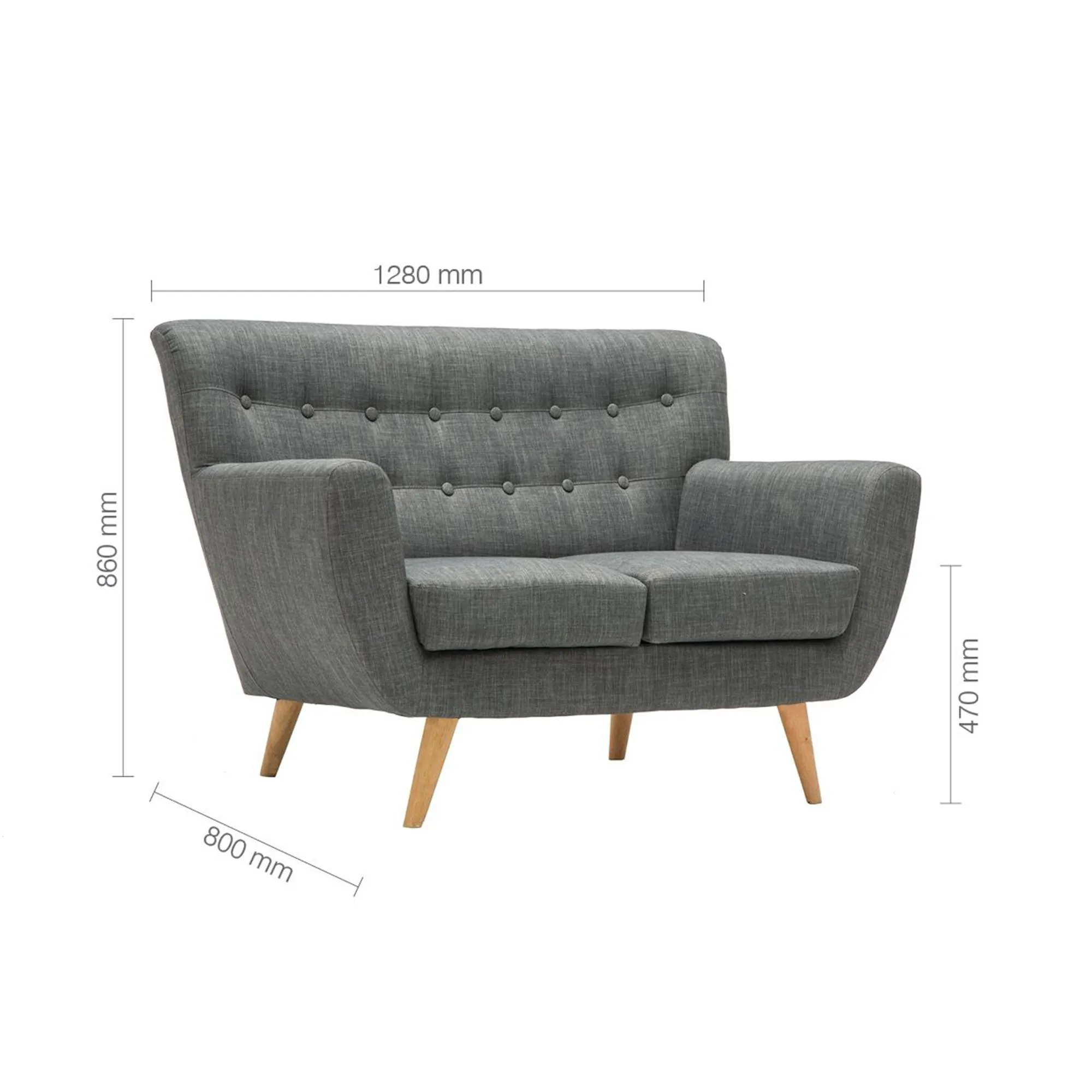 Loft 2-Seater Sofa - Grey, Fabric