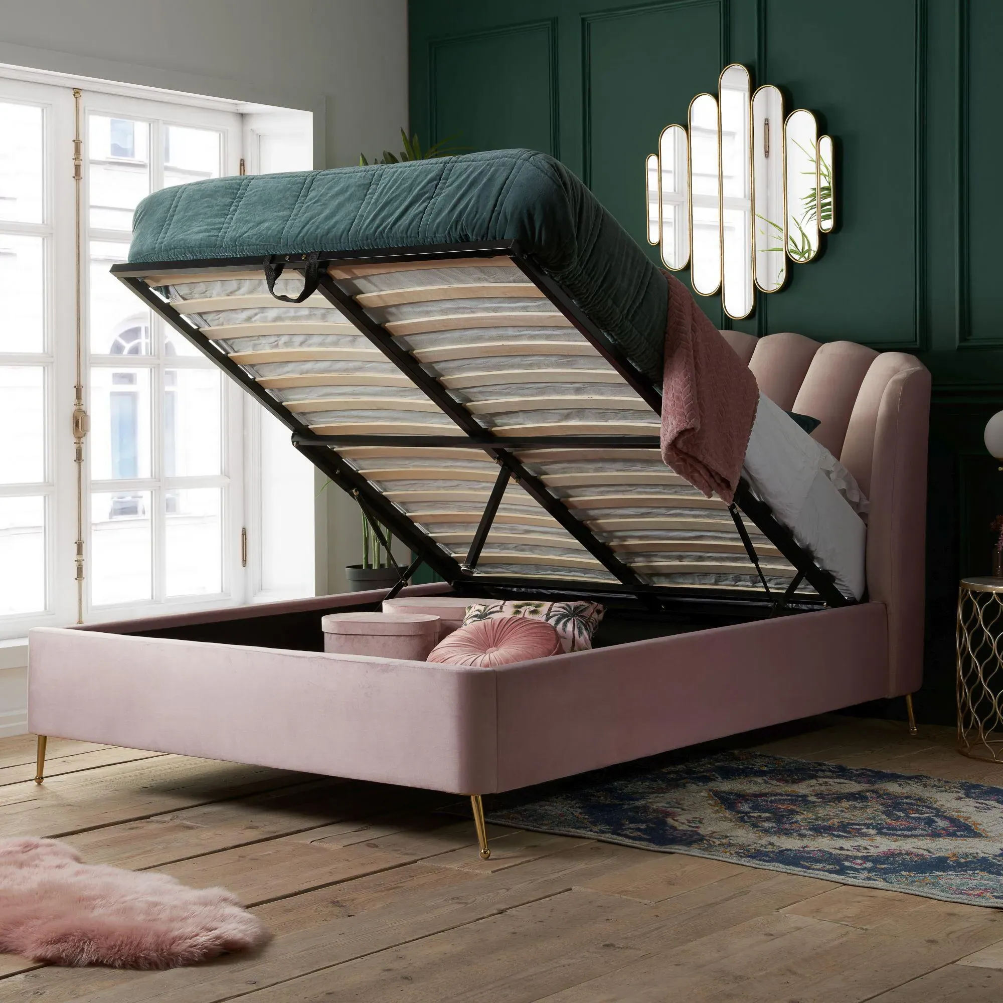 Lottie Ottoman Storage Bed - Pink, Fabric