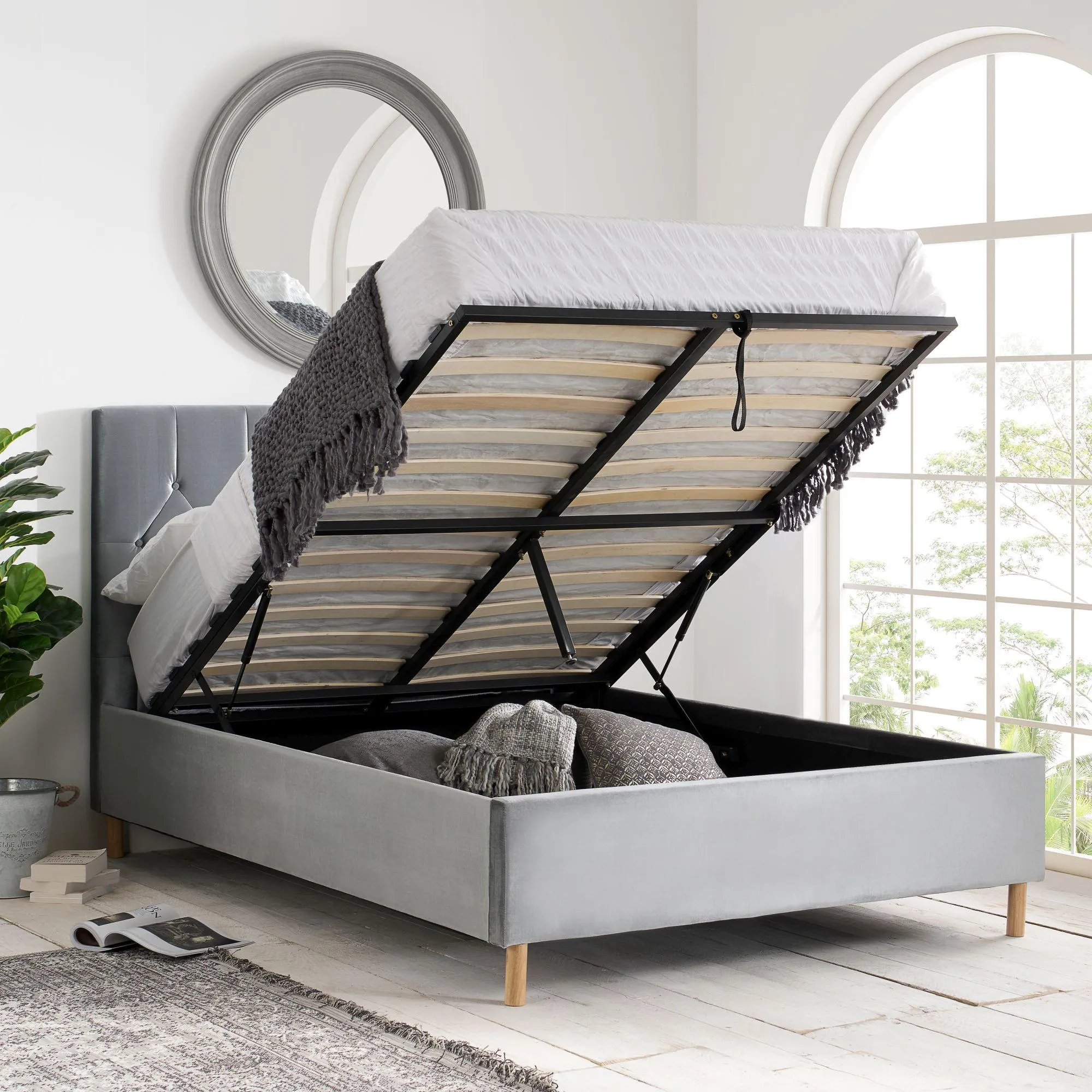 Loxley Ottoman Storage Bed - Grey, Fabric