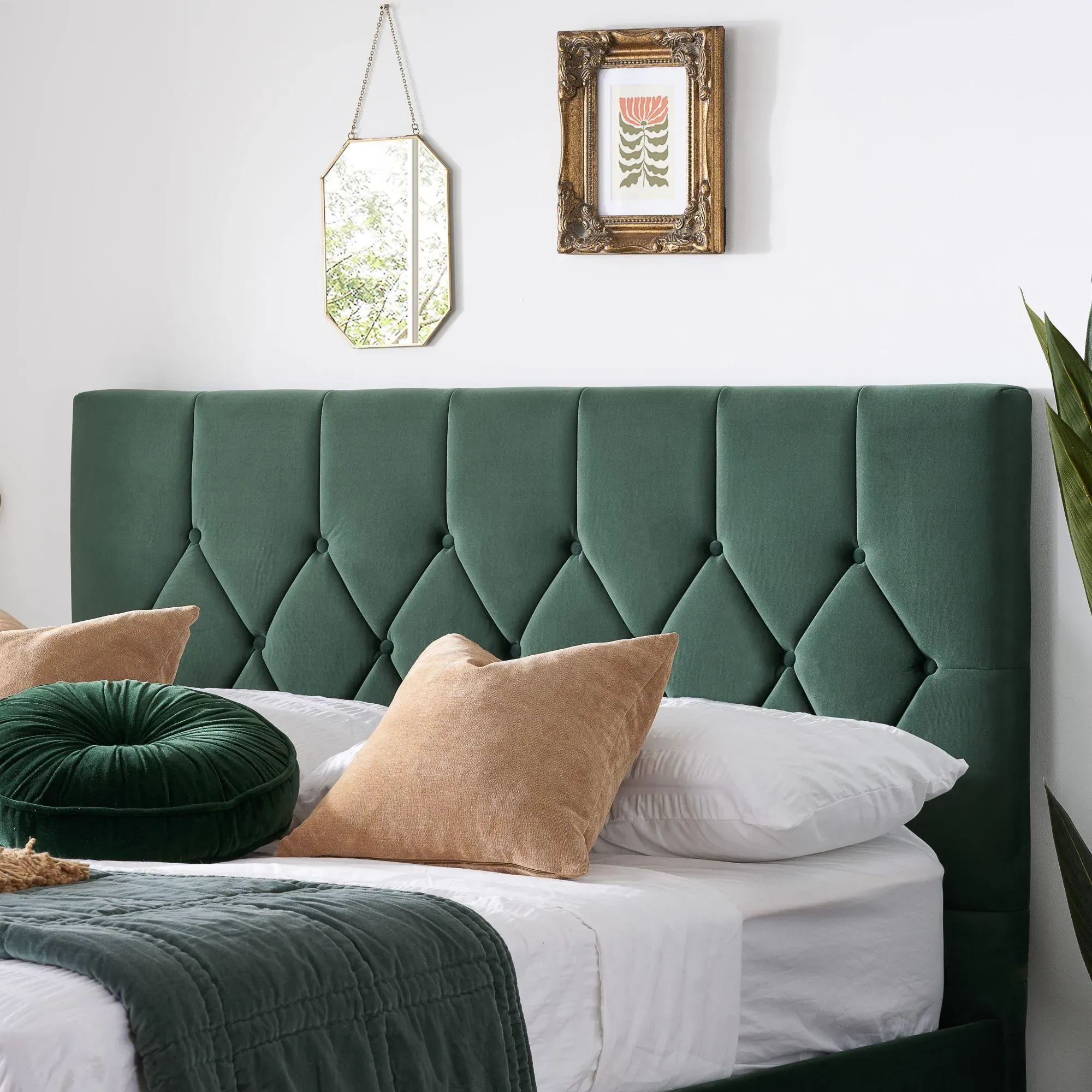 Loxley Quilted Bed Frame - Green, Fabric