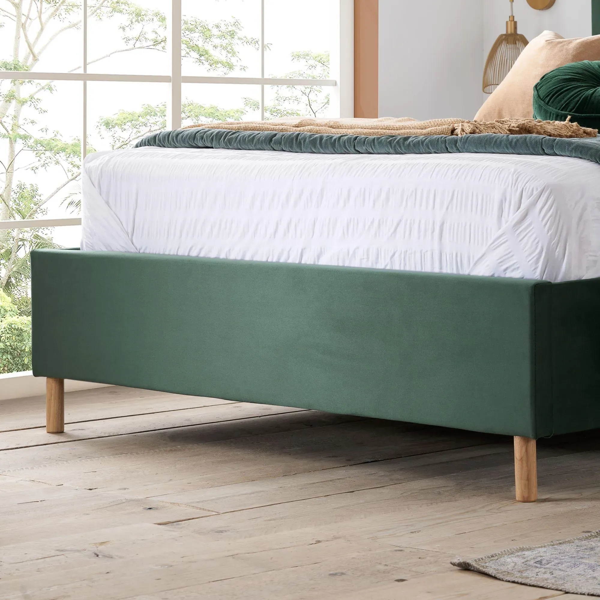 Loxley Quilted Bed Frame - Green, Fabric