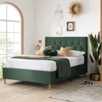 Loxley Quilted Bed Frame - Green, Fabric