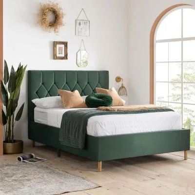 Loxley Quilted Bed Frame - Green, Fabric