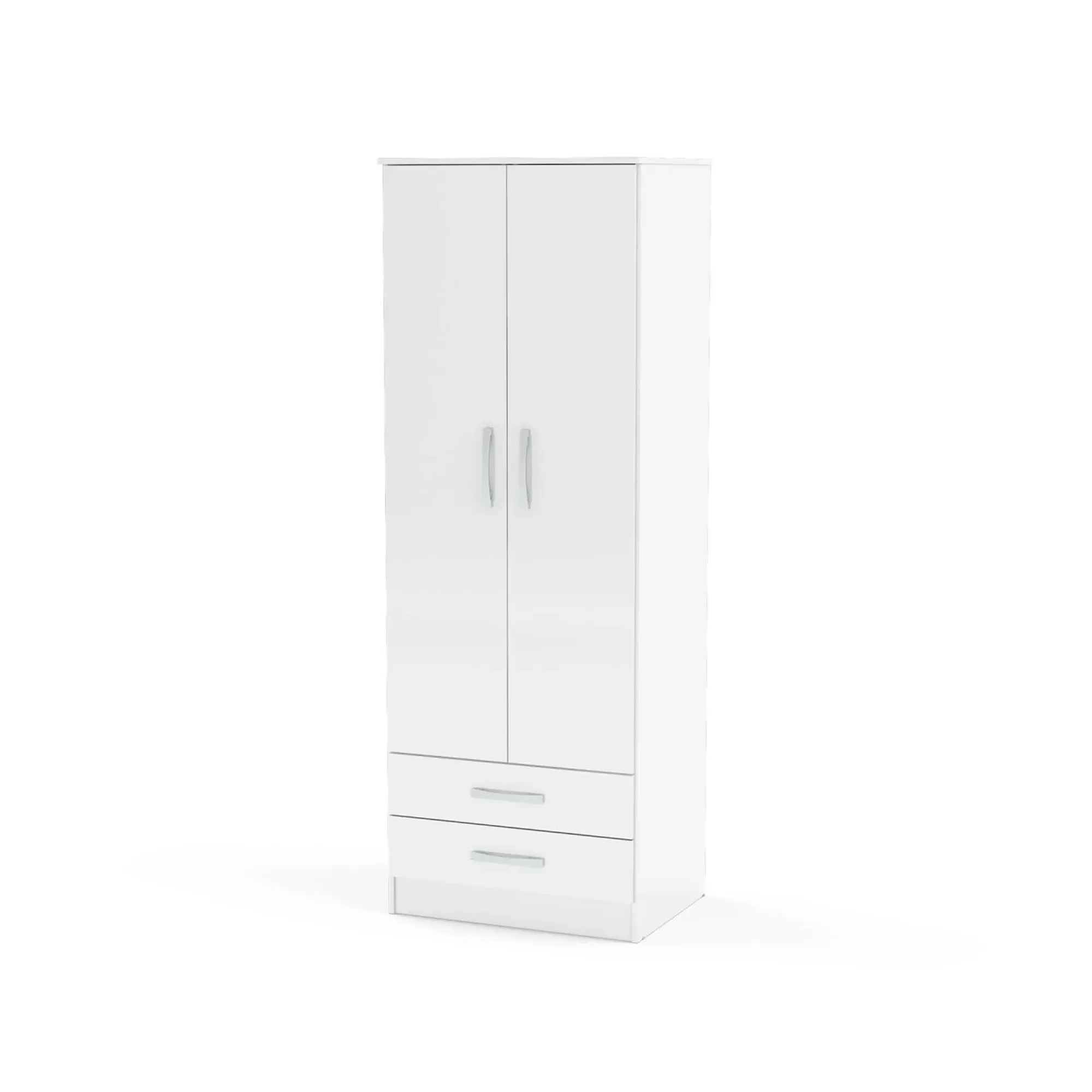 Lynx 2 Door 2 Drawer Double Wardrobe - White, High Gloss