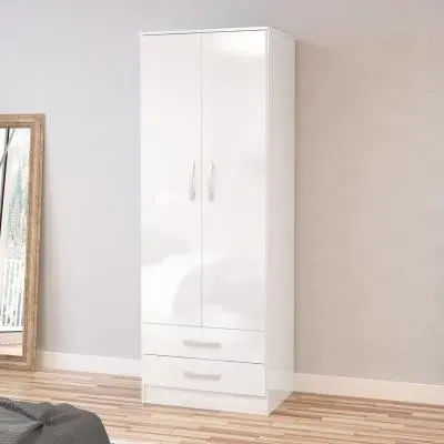 Lynx 2 Door 2 Drawer Double Wardrobe - White, High Gloss image