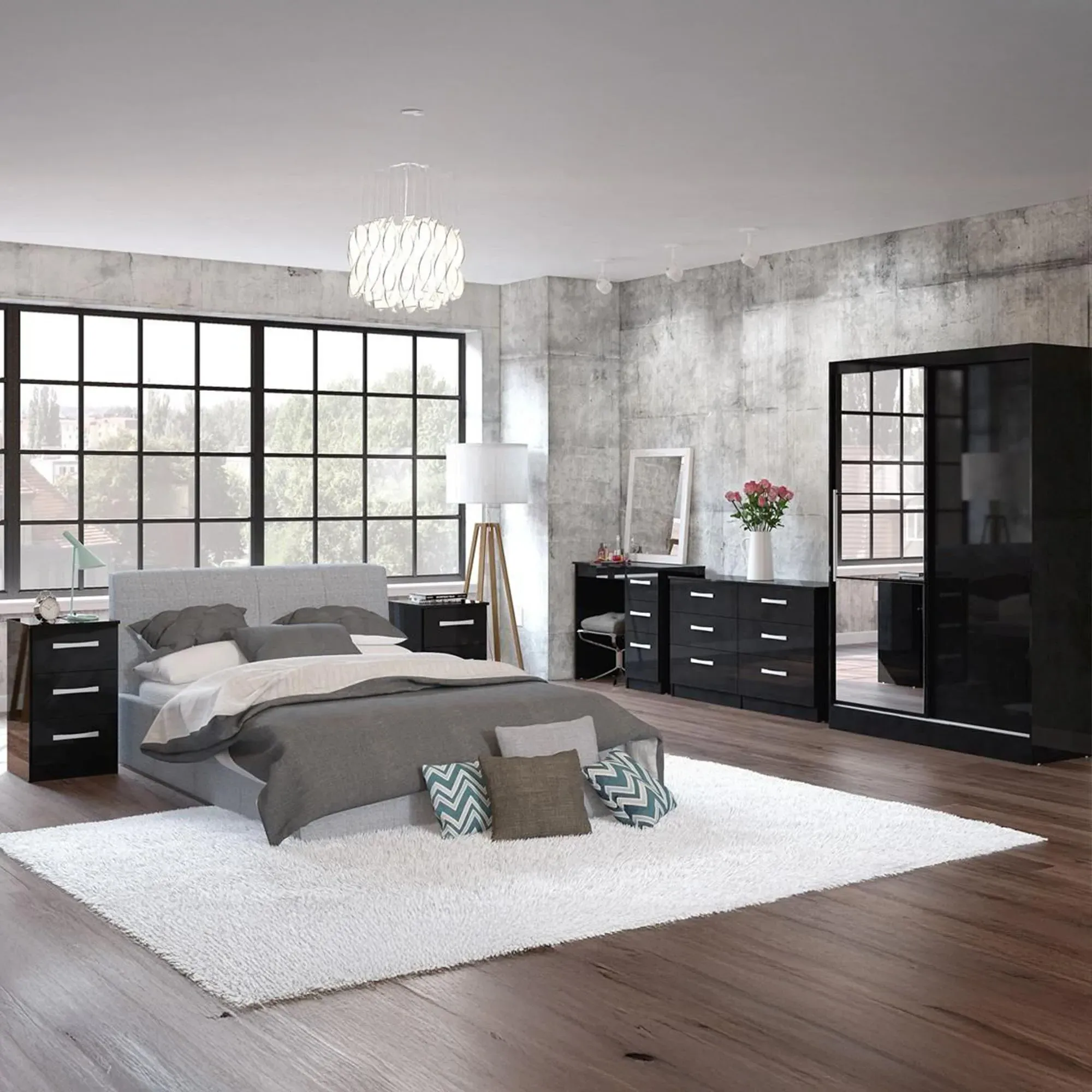 Lynx 2 Door Sliding Mirror Wardrobe - Black