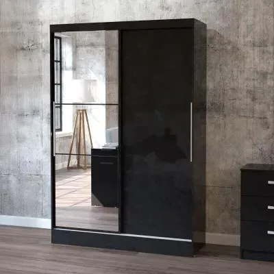 Lynx 2 Door Sliding Mirror Wardrobe - Black image