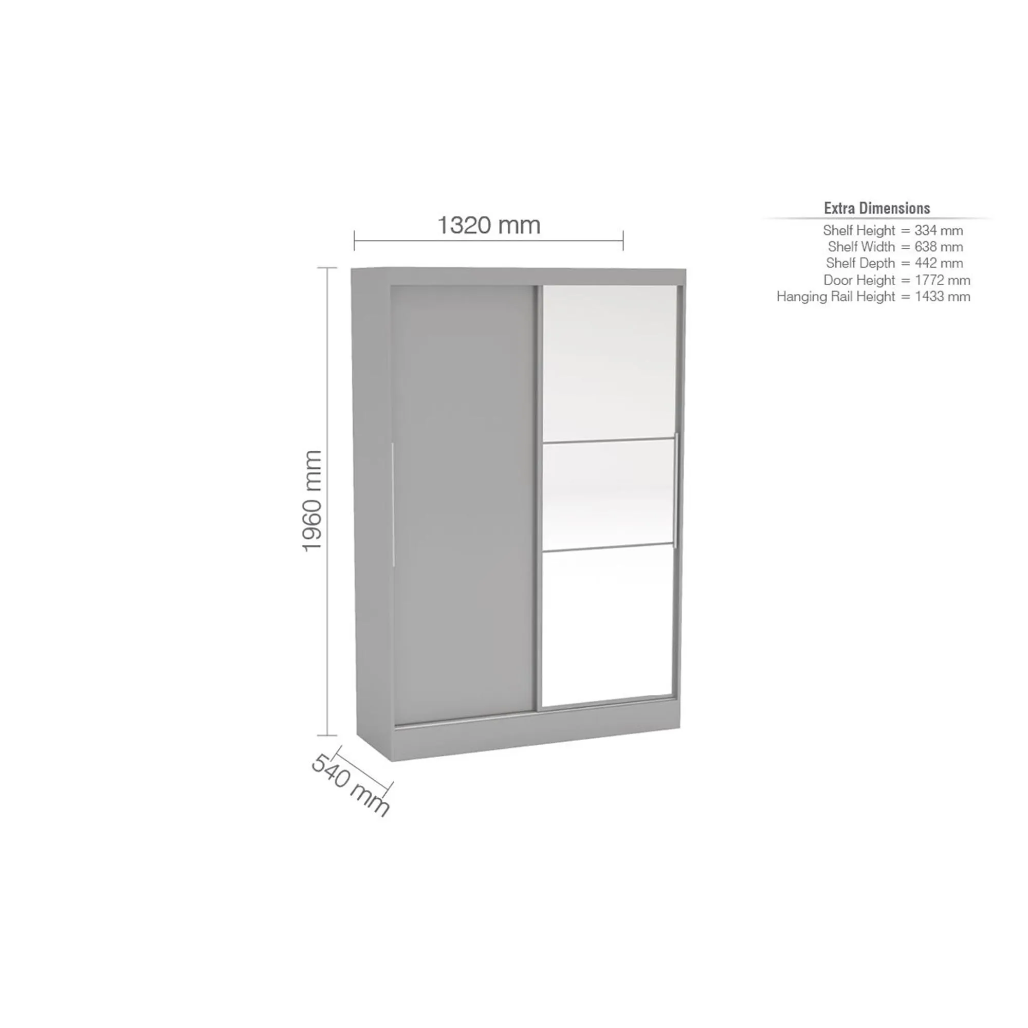 Lynx 2 Door Sliding Mirror Wardrobe - Grey