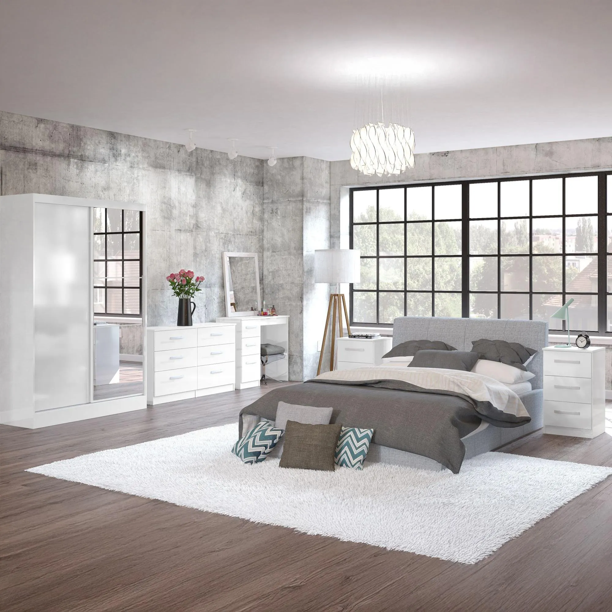 Lynx 2 Door Sliding Mirror Wardrobe - White