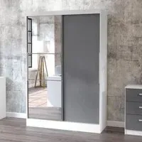 Lynx 2 Door Sliding Mirror Wardrobe - White and Grey
