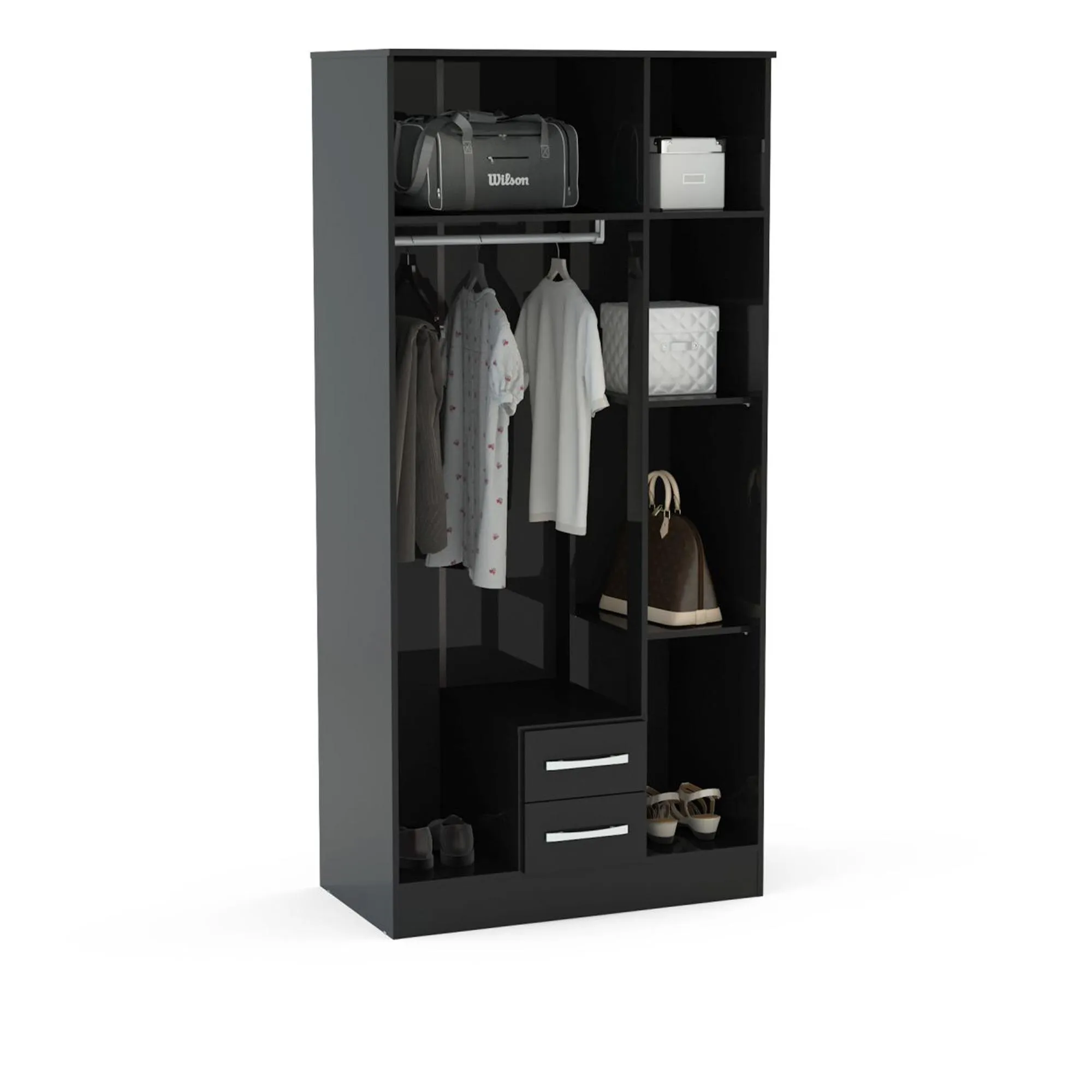 Lynx 3 Door Combi Wardrobe - Black