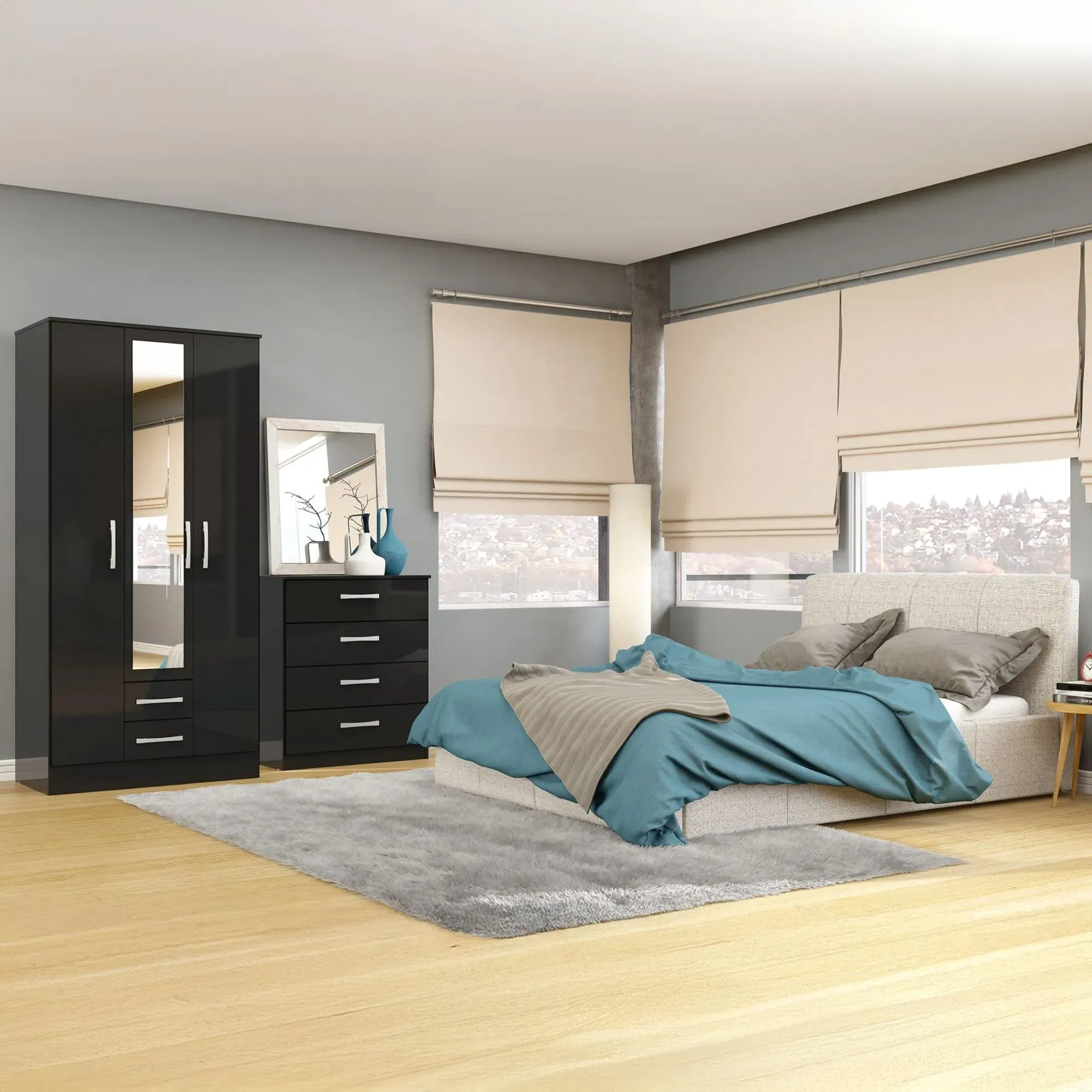 Lynx 3 Door Combi Wardrobe - Black