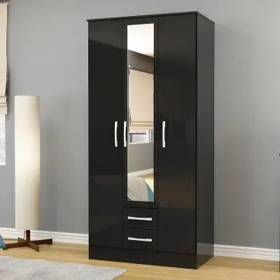 Lynx 3 Door Combi Wardrobe - Black image