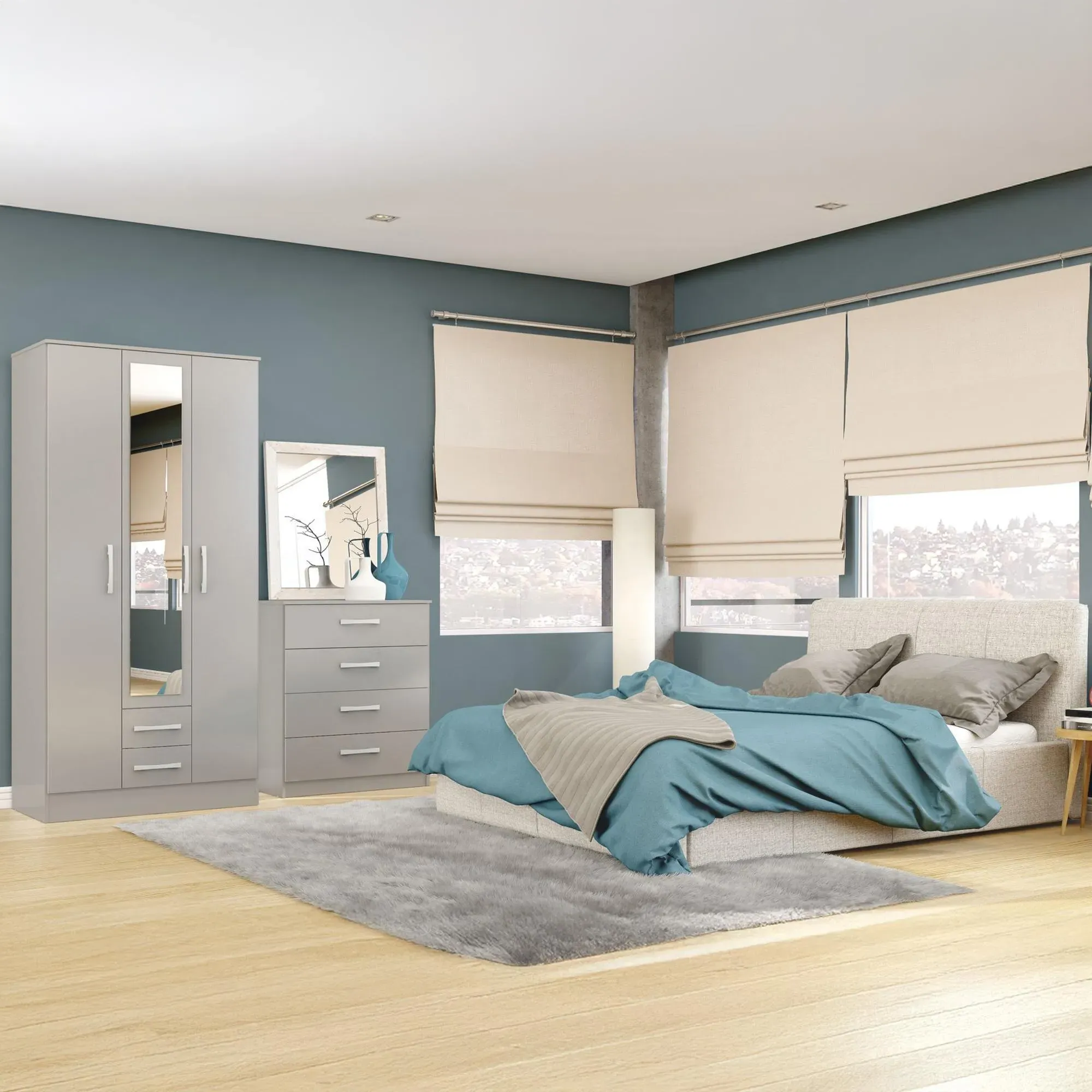 Lynx 3 Door Combi Wardrobe - Grey