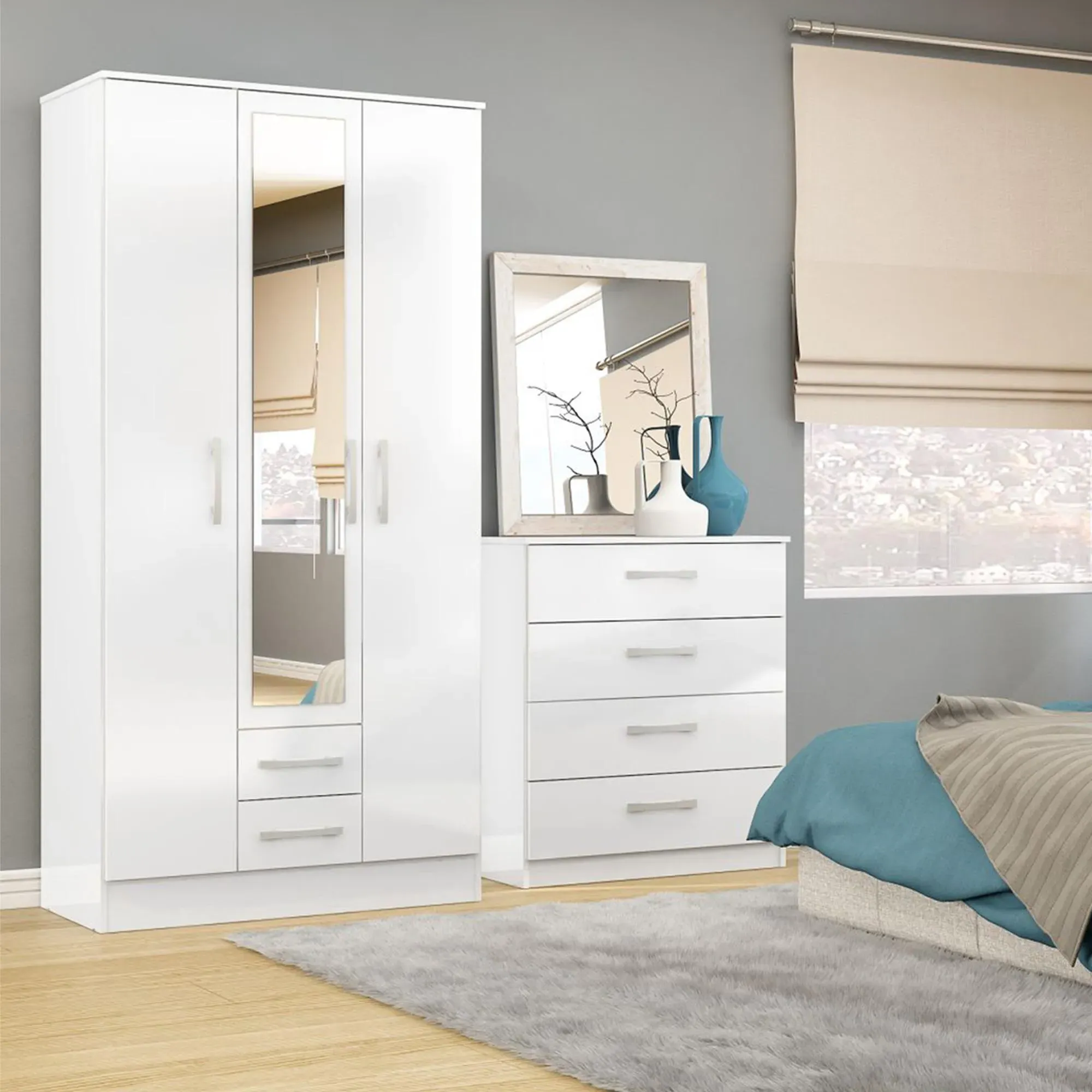 Lynx 3 Door Combi Wardrobe - White
