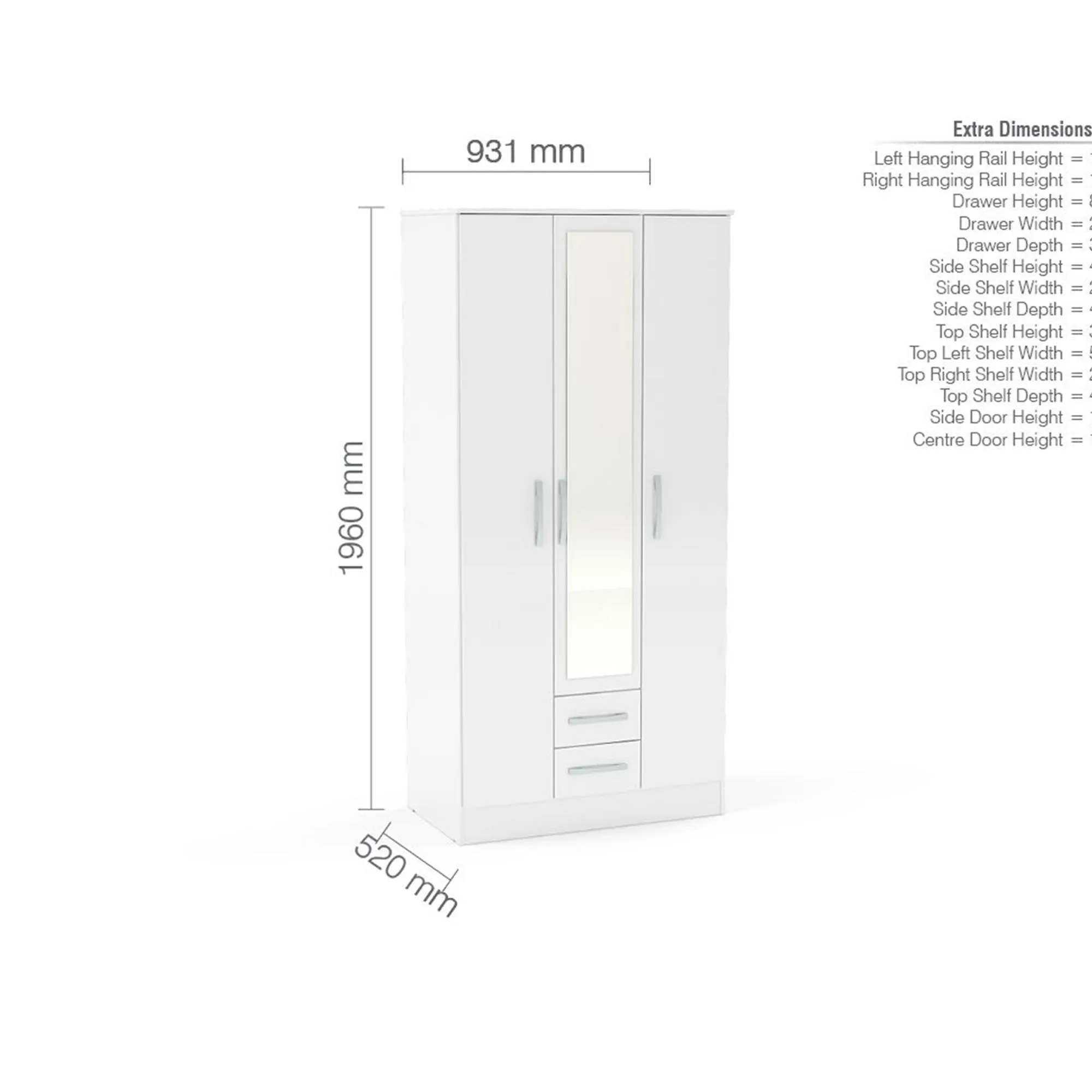 Lynx 3 Door Combi Wardrobe - White