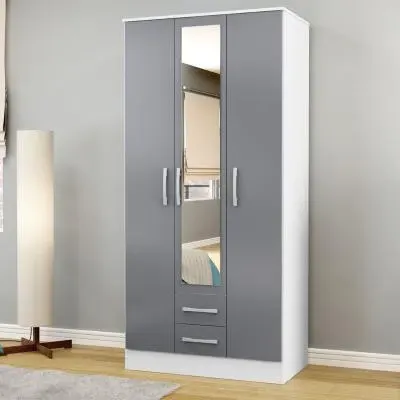Lynx 3 Door Combi Wardrobe - White, Grey