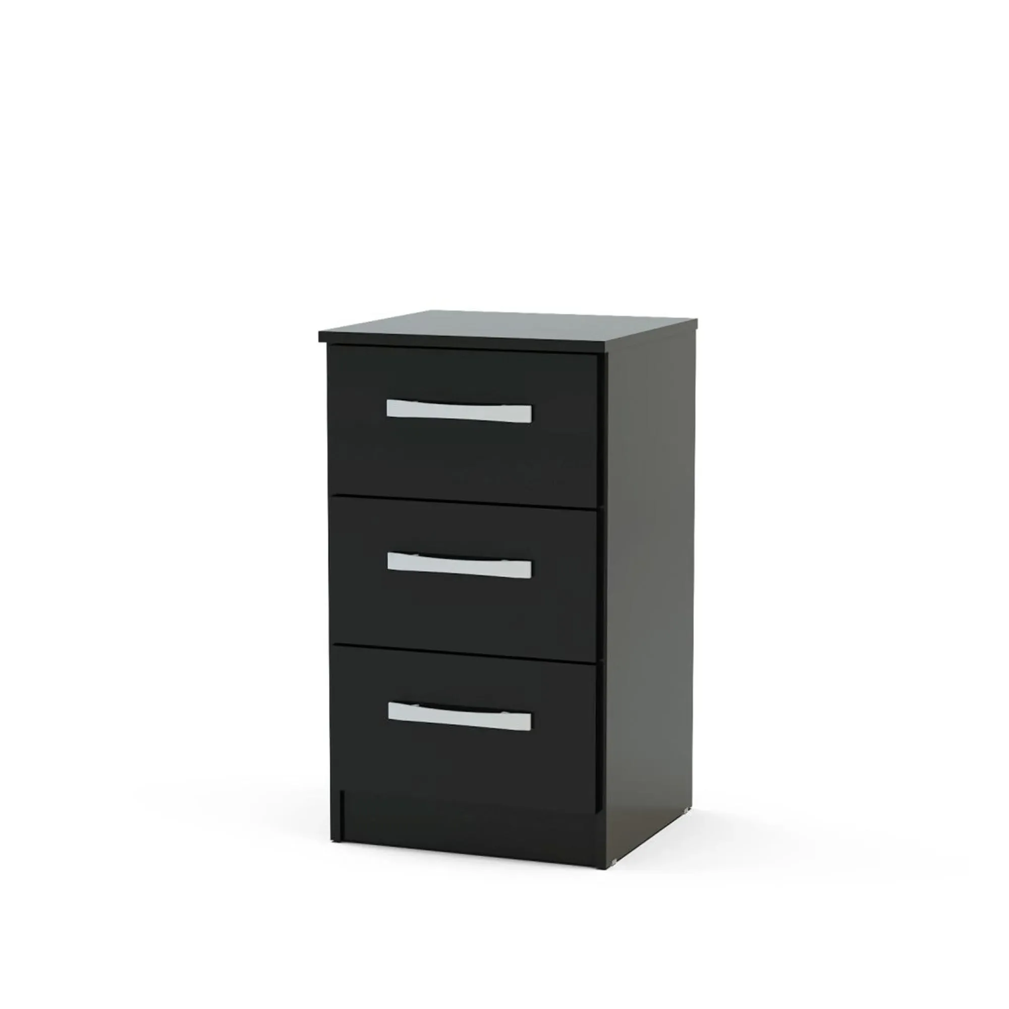 Lynx 3 Drawer Bedside Cabinet - Black, High Gloss