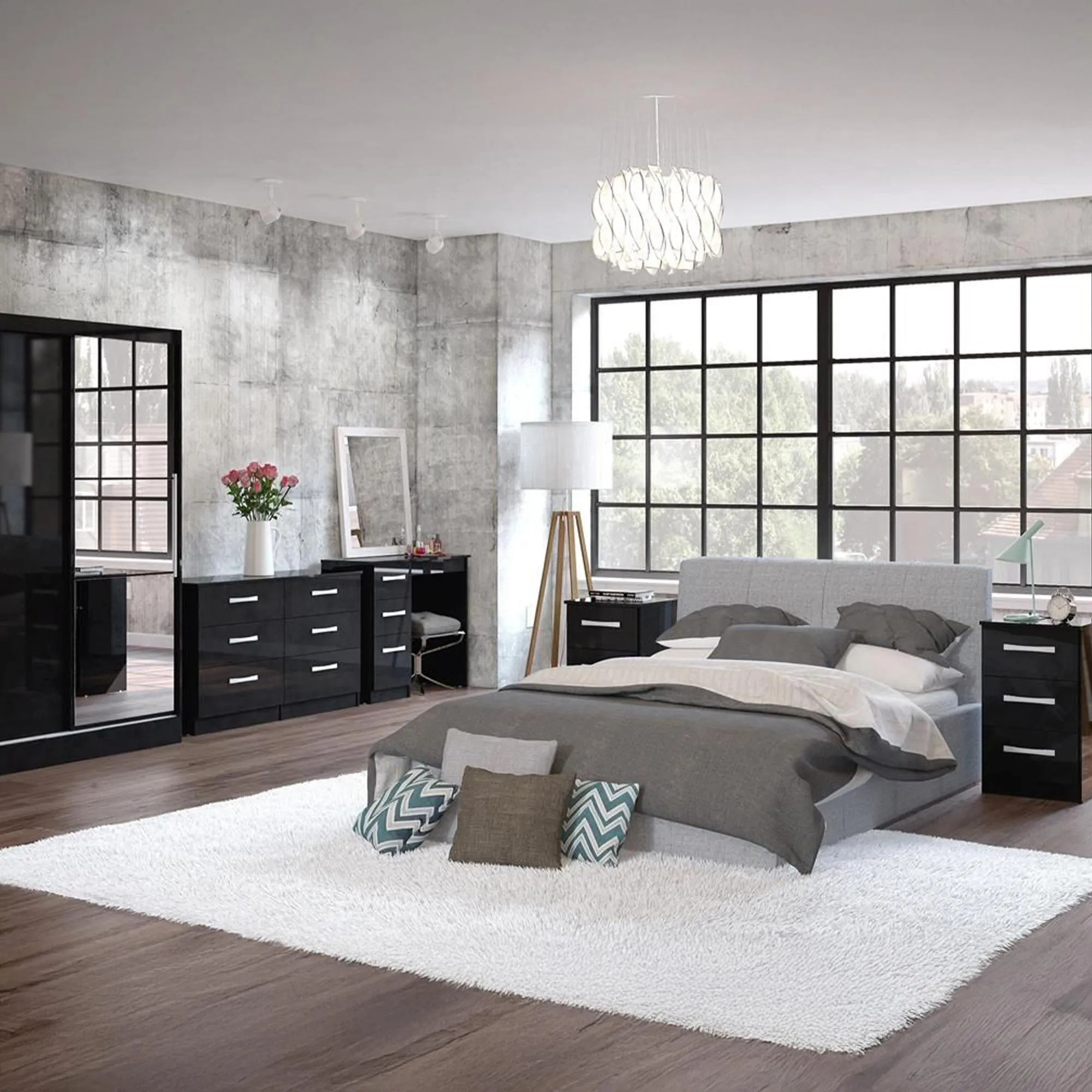 Lynx 3 Drawer Bedside Cabinet - Black, High Gloss