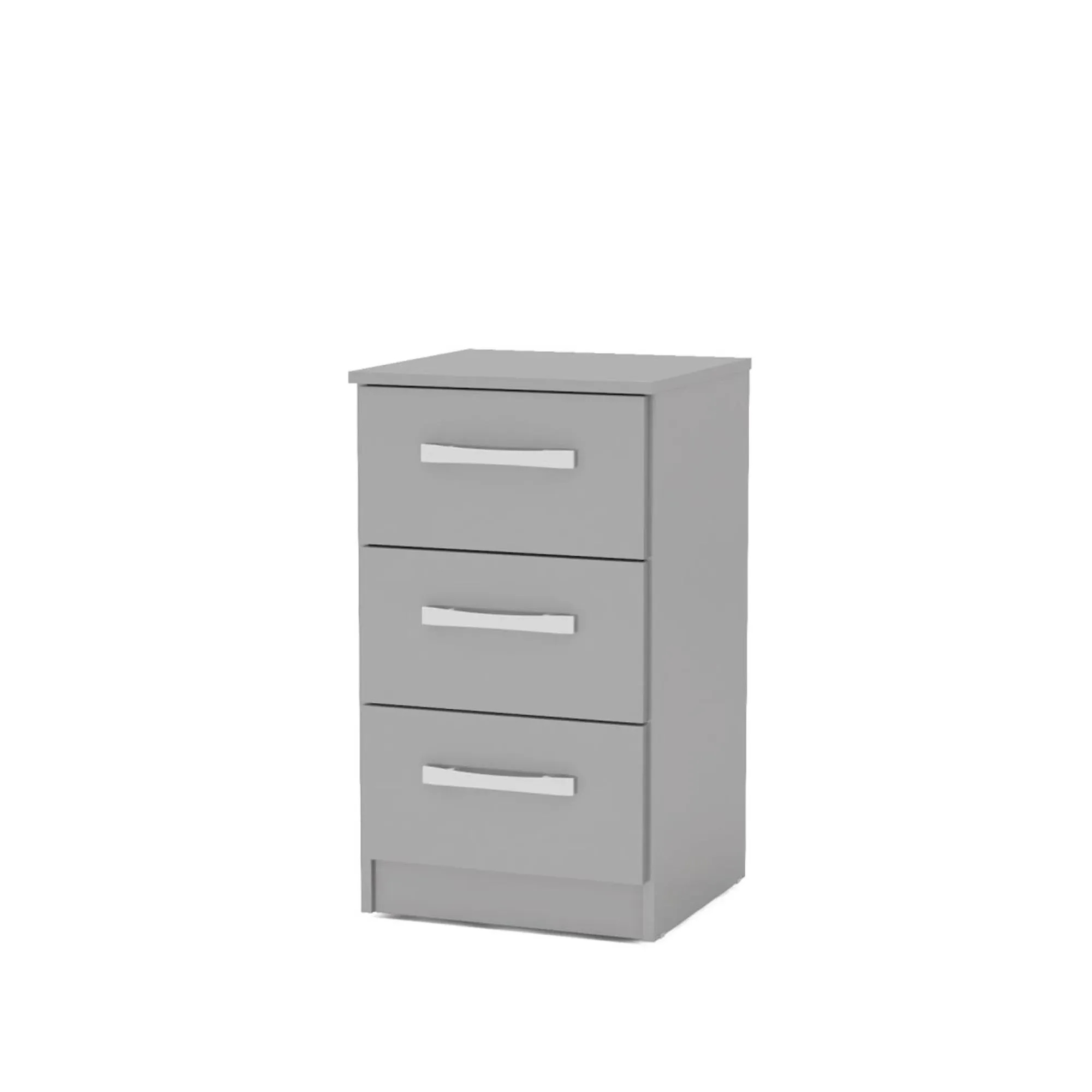 Lynx 3 Drawer Bedside Cabinet - Grey, High Gloss