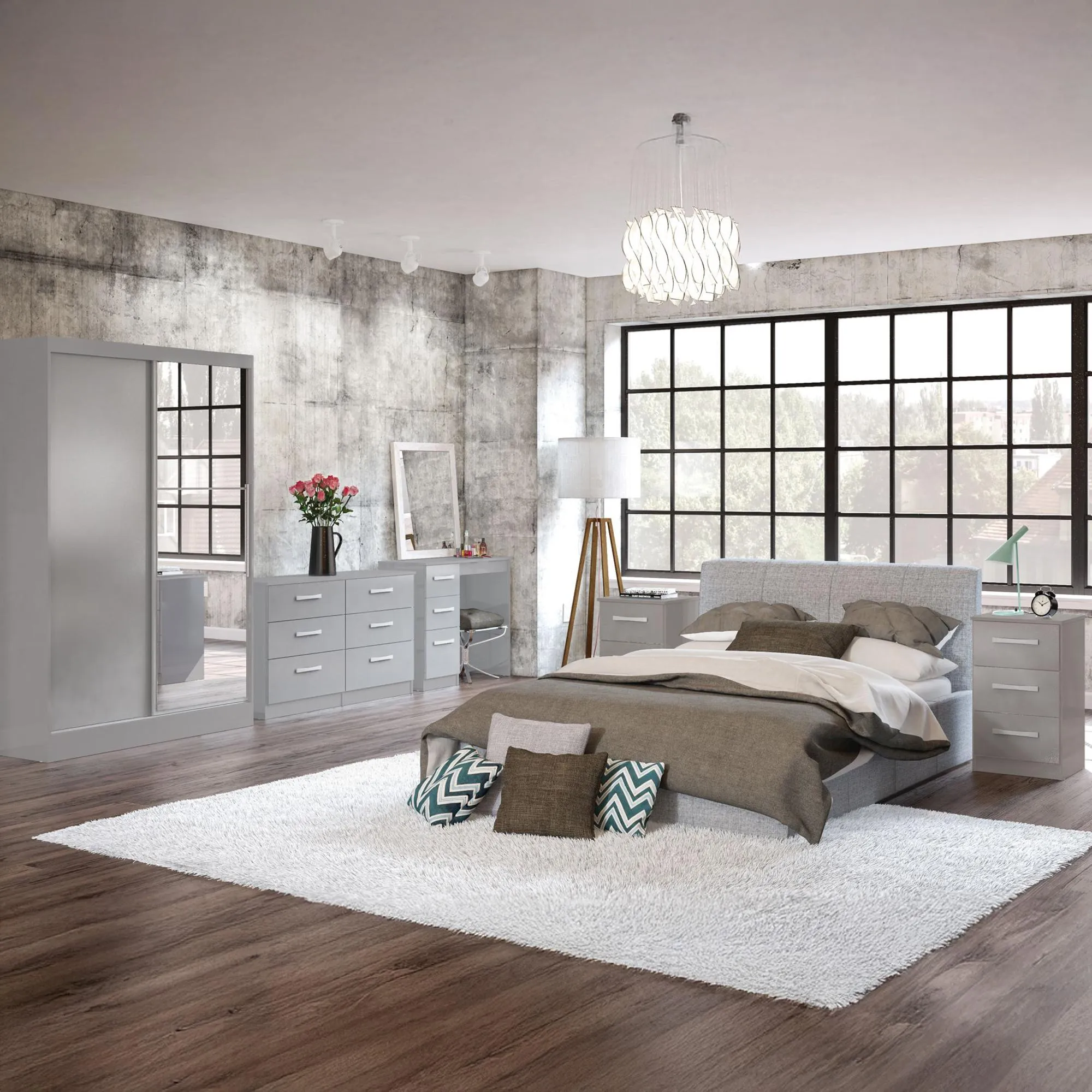 Lynx 3 Drawer Bedside Cabinet - Grey, High Gloss