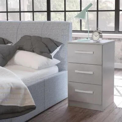 Lynx 3 Drawer Bedside Cabinet - Grey, High Gloss