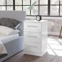 Lynx 3 Drawer Bedside Cabinet - White, High Gloss