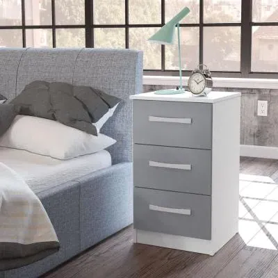 Lynx 3 Drawer Bedside Cabinet - White, High Gloss