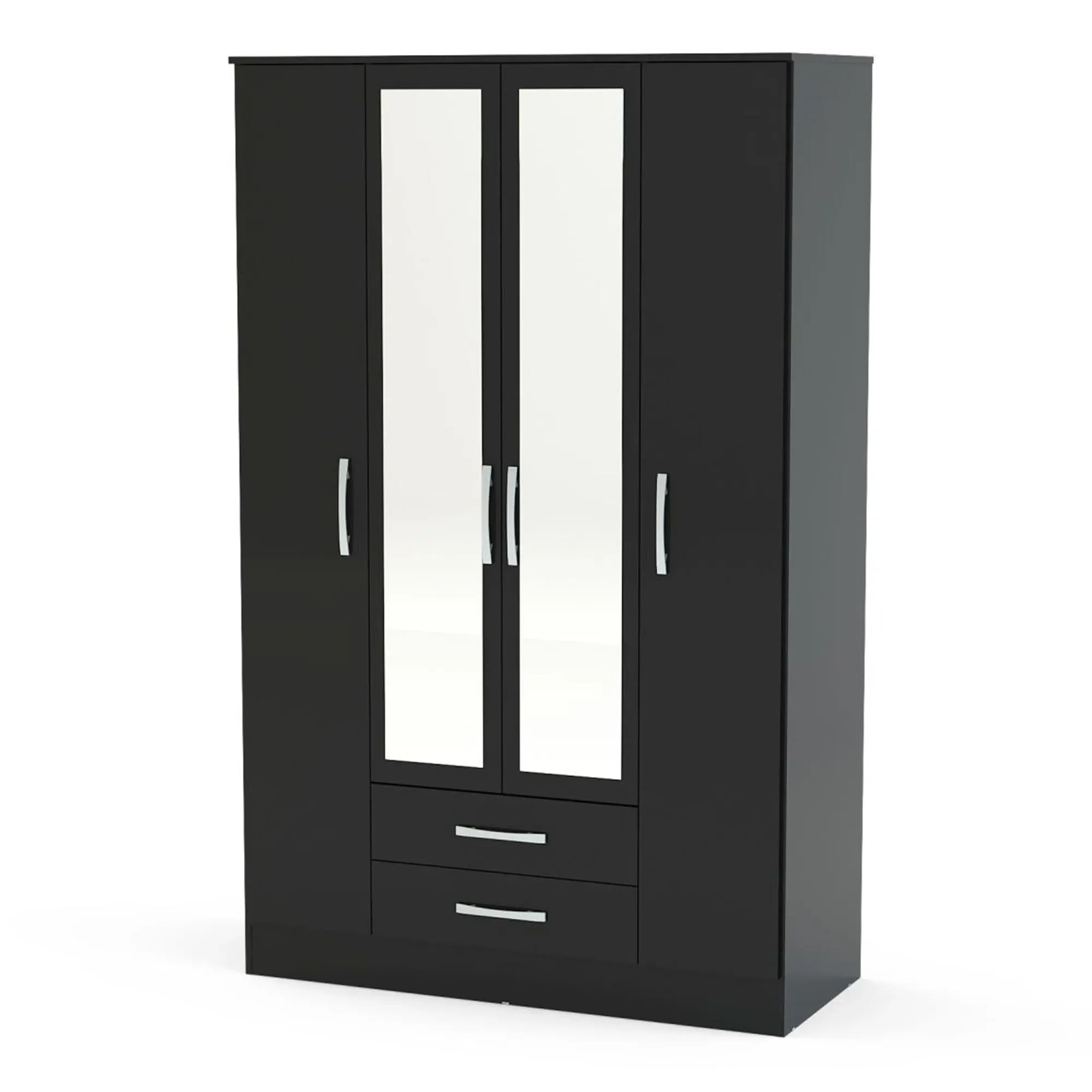 Lynx 4 Door Combi Wardrobe - Black, High Gloss
