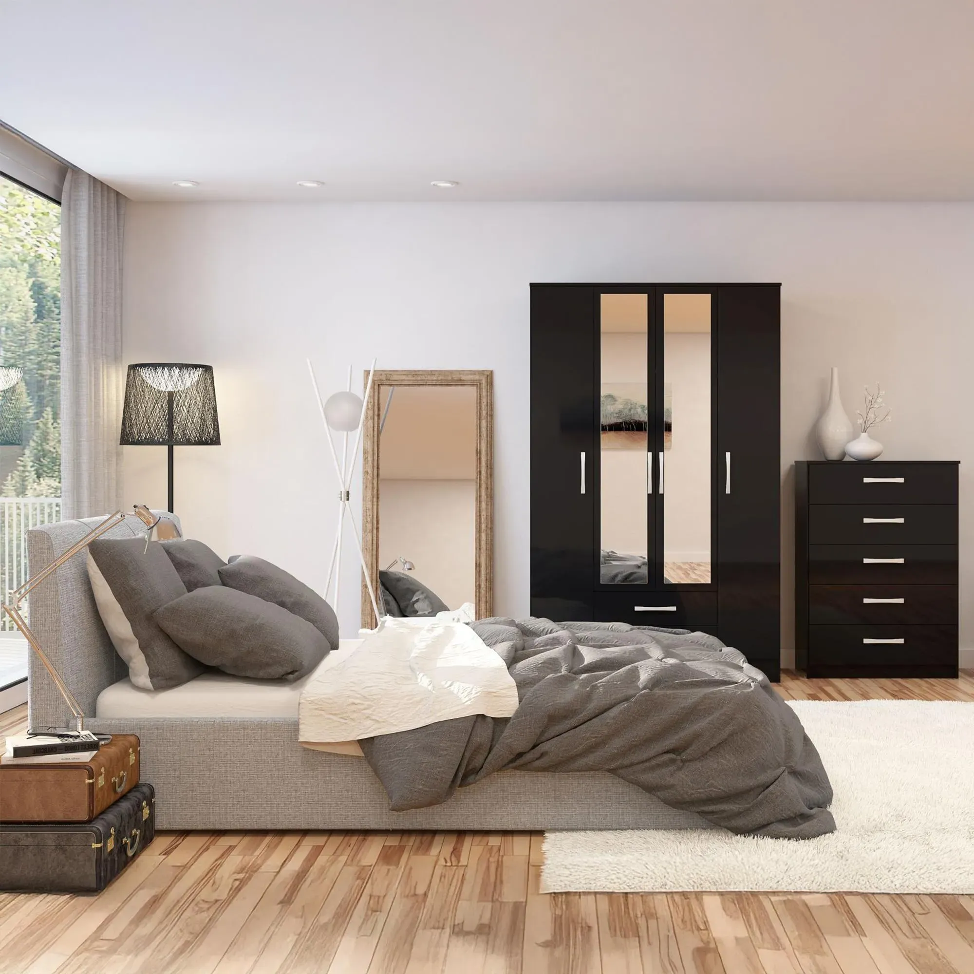 Lynx 4 Door Combi Wardrobe - Black, High Gloss